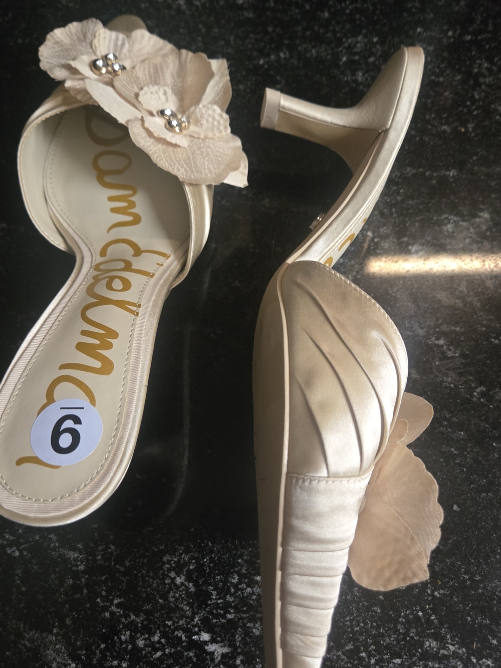 Sam Edelman Women's Satin Floral Slide Sandals in Ivory - Picture 5 of 6